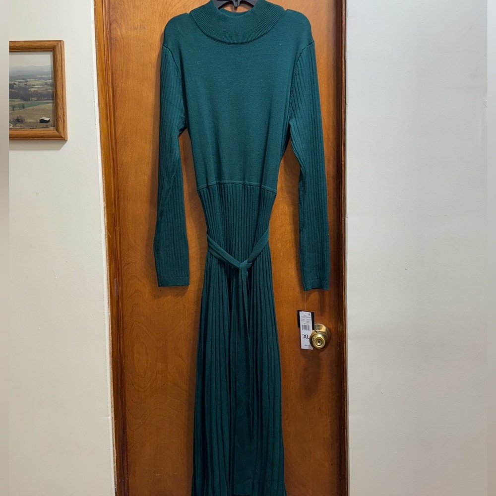 Sandra Darren Hunter Green Long Sleeve Dress